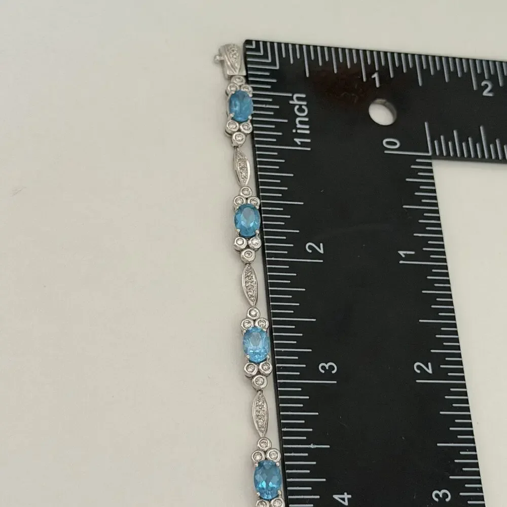 14K White Gold Blue Topaz & Diamond Bracelet